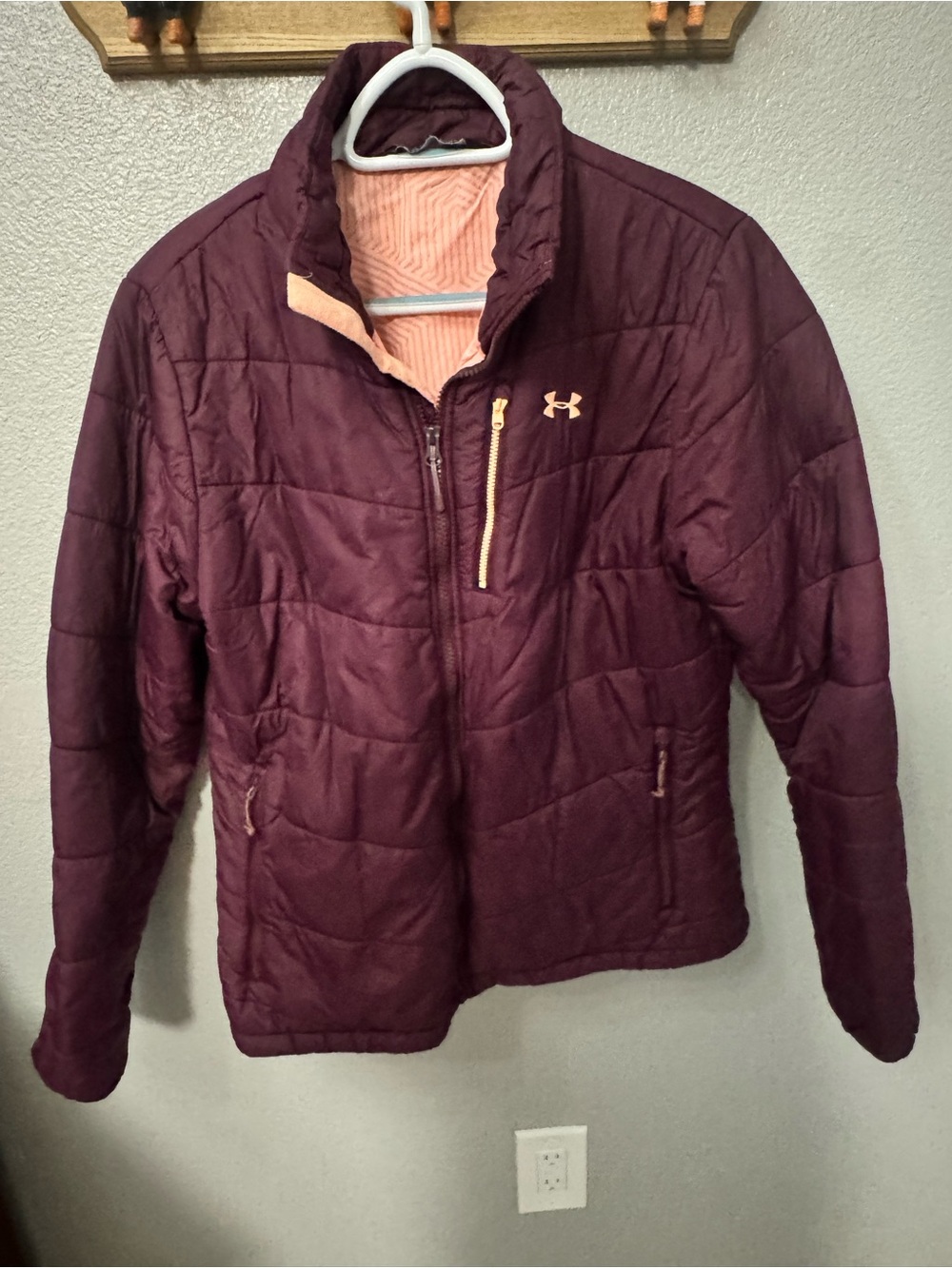 Under Armour Women's Quilted Puffer Jacket in Plum with Peach Accents